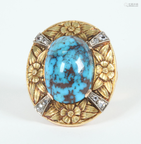 Turquoise Oval Cabochon & 14K Gold Ring