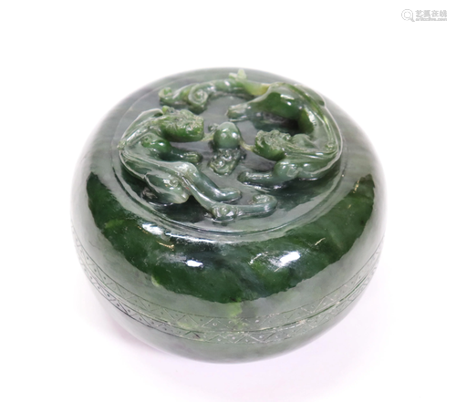 Chinese Green Jade Round Dragon Box