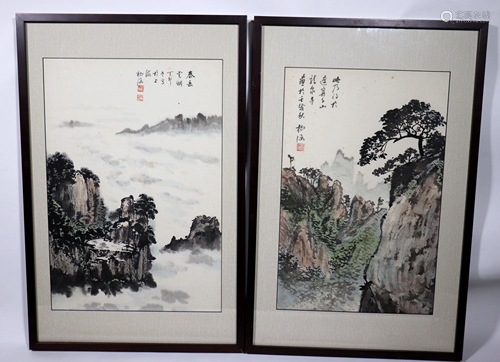 Yang Han; 2 Chinese Ink Landscape Paintings