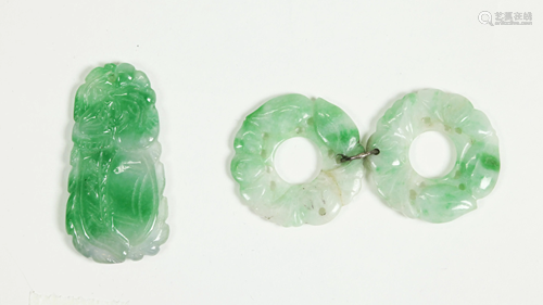 3 Chinese Jadeite Stones; Pair Earrings & Pen…