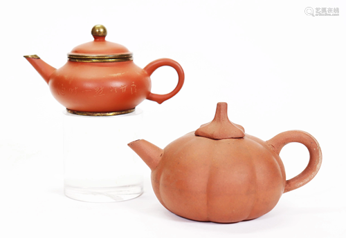 2 - Chinese Yixing Teapots 19 C Melon, Banded