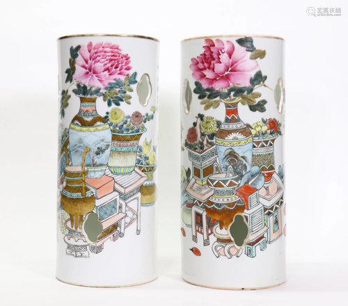 Pair Chinese Famille Rose Porcelain Hat Stands