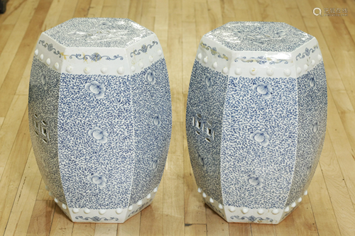 Pair Chinese Blue & White Porcelain Garden S…