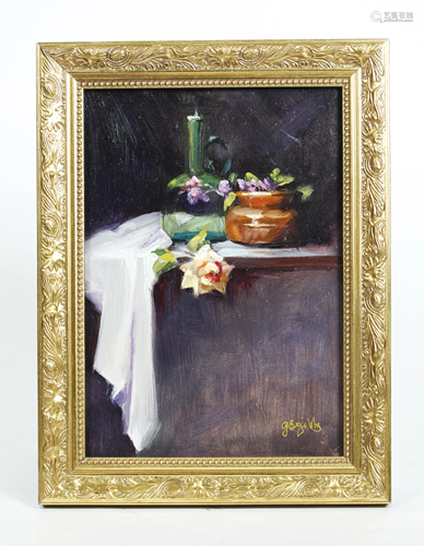 Gaile Snow Gibbs; Oil, White Linen & a Rose