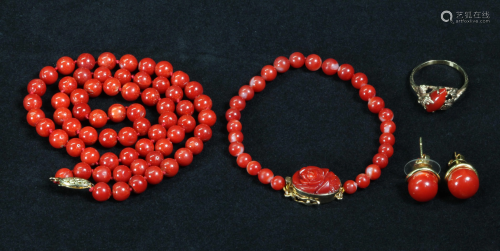 Dark Red Coral; Necklace Earrings Bracelet…