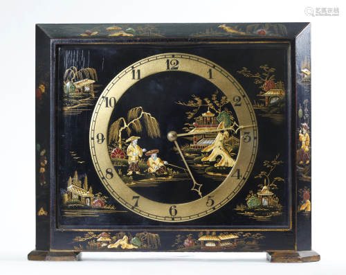 Chinoiserie English Lacquer Case, French Clock