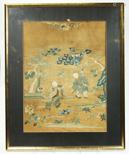 Chinese 18 C Silk Embroidery He He Boys