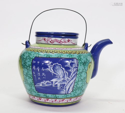 Chinese Enamel Yixing Teapot; Yu Chuan P…