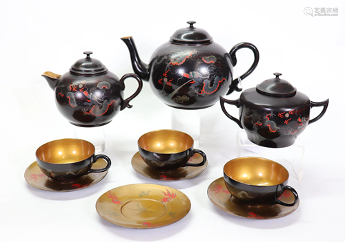 10 Part Chinese Fujian Dragon Lacquer Tea…