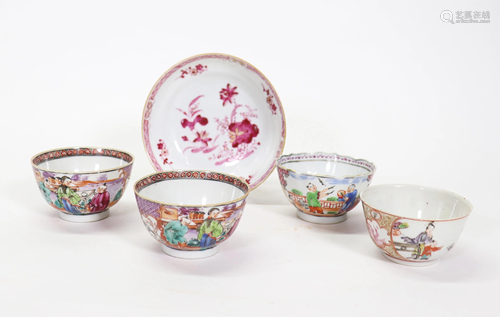 5 Chinese 18 C Porcelains; 4 Teacups 1 Un…