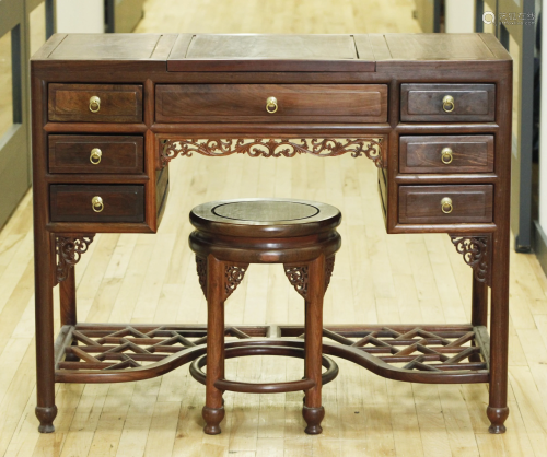 Chinese Hard Wood Dressing Table & Stool Set