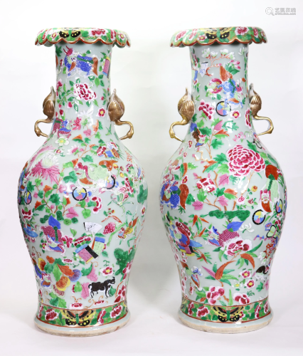 Pr Chinese 19 C Rose & Celadon Porcelain …