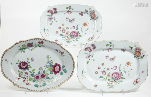 3 Chinese 18 C Famille Rose Porcelain Platt…