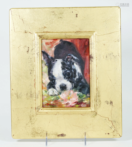 Mary Beacon; Dog Art Oil, Boston Terrier Puppy