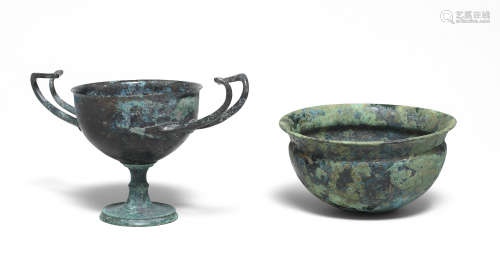 A Greek bronze kantharos and a Greek bronze bowl 2