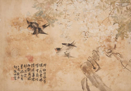 Hu Tiemei (Qing dynasty) Swallow and Wisteria