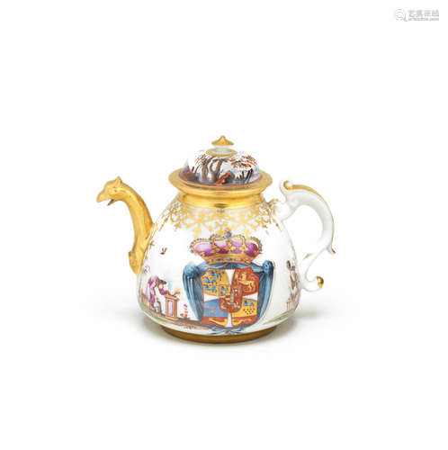 A Meissen armorial teapot and cover from the service for Christian VI of Denmark, circa 1730-35