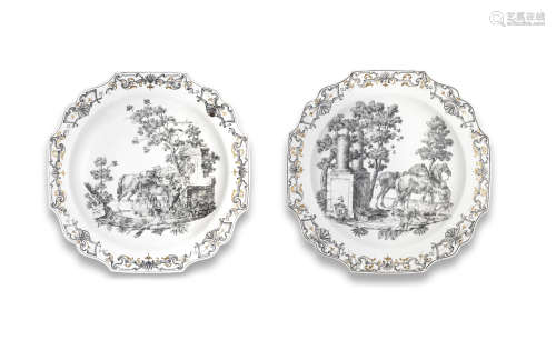 A pair of Du Paquier chargers from the Liechtenstein hunting service, circa 1735