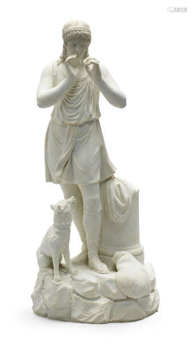 An Italian biscuit porcelain figure of a shepherd, late 18th century