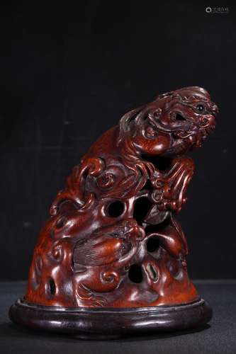 A Chinese Bamboo Beast Carved Incense Holder