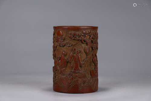 A Chinese Bamboo Figure Brush Pot