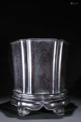 A Chinese Rosewood Brush Pot