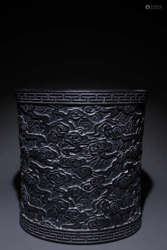 A Chinese Rosewood Brush Pot With Cloud Pattern