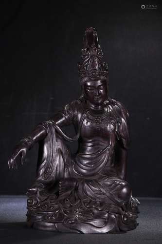 A Chinese Rosewood Guanyin Ornament