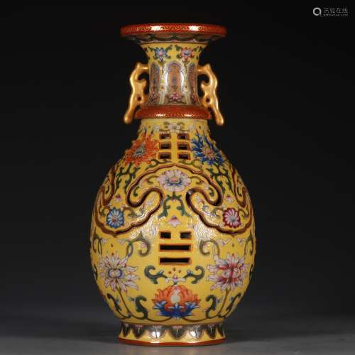 A Chinese Porcelain Famille Rose Flower Carved Vase