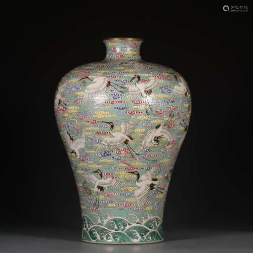 A Chinese Porcelain Famille Rose Crane Pattern Meiping Vase