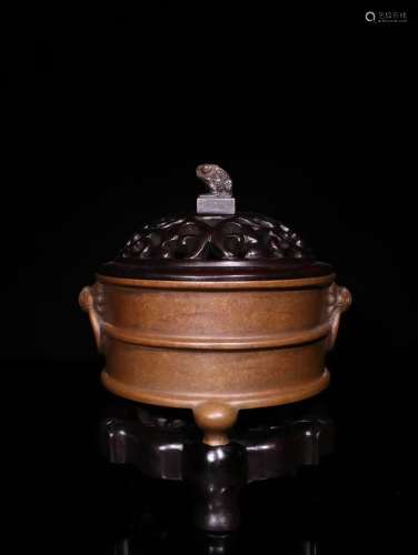 A Chinese Copper Censer With Beast Carving