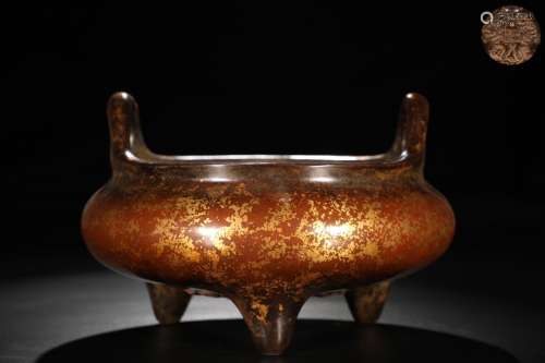 A Chinese Copper Censer With Golden Painting