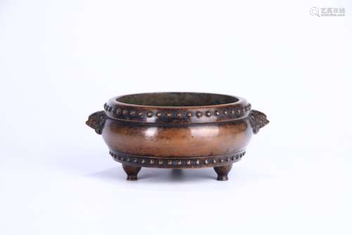 A Chinese Copper Censer With Beast Carving