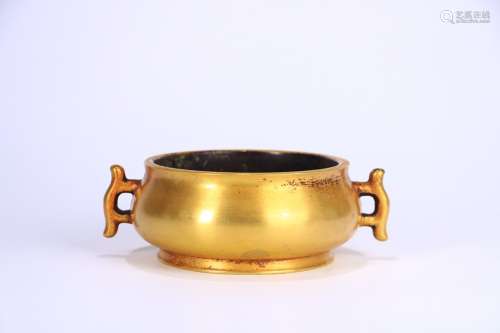 A Chinese Copper Ear Censer With Gilt Bronze