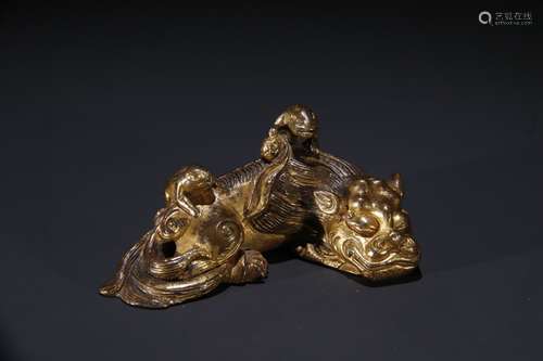 A Chinese Gilt Bronze Beast Carved Paperweight