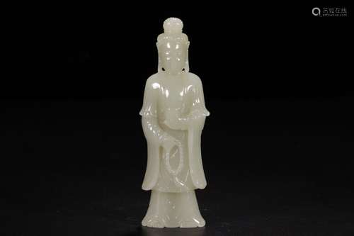 A Chinese Hetian Jade Guanyin Carved Ornament