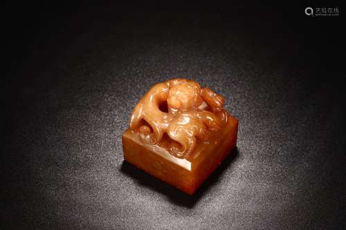 A Chinese Hetian Jade Dragon Carved Seal