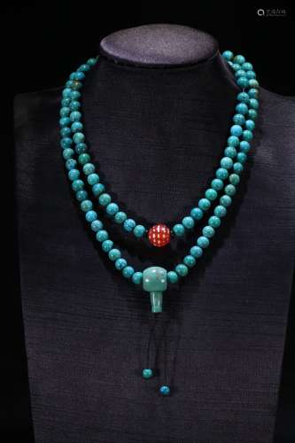 A Chinese Turquoise Stone 108-Rosary Necklace