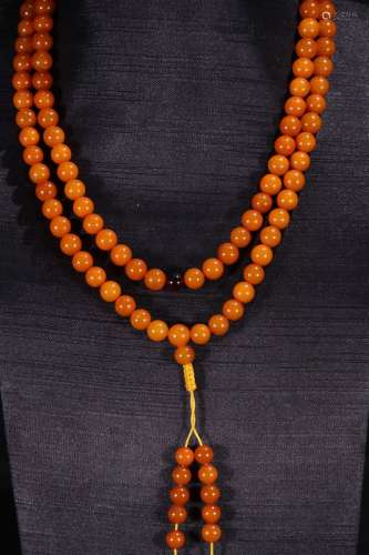 A Chinese Amber 108-Rosary Necklace