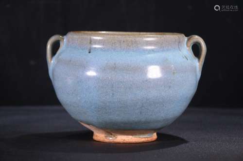 A Chinese Porcelain Jun Yao Ear Jar