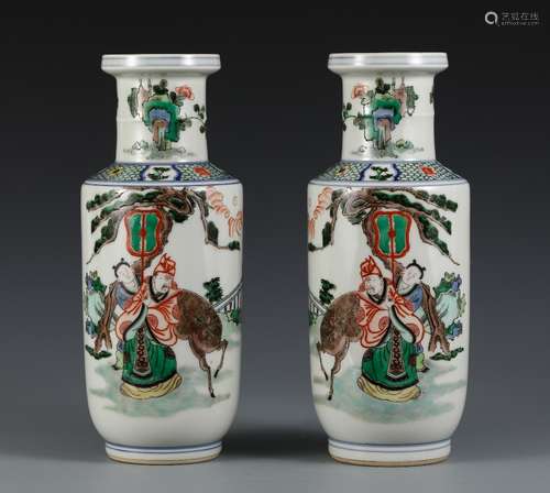 Pair Of Chinese Porcelain Wucai Figure Vases