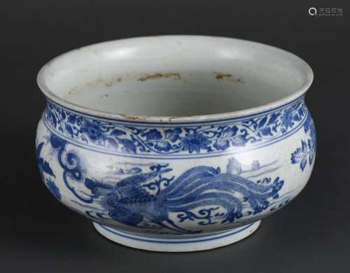 A Chinese Porcelain Blue&White Qilin Phoenix Censer