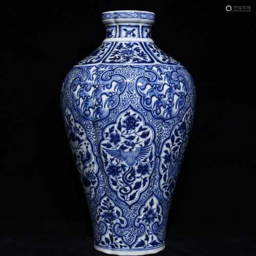 A Chinese Porcelain Blue&White Flower And Phoenix Meiping Vase