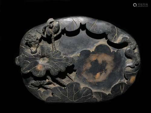 A Chinese Duan Stone With Lotus Pattern