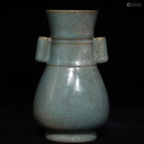 A Chinese Porcelain Ru Yao Ice Pattern Pierced-Ear Vase