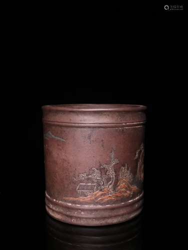 A Chinese Zisha Brush Pot