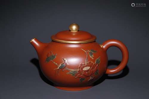 A Chinese Zisha Teapot With Flower And Bird Pattern