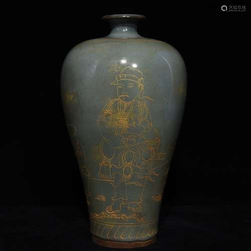 A Chinese Porcelain Jun Yao Figure Painted Meiping Vase