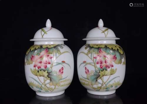 Pair Of Chinese Porcelain Lotus Pattern Jars