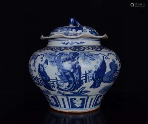 A Chinese Porcelain Blue&White Story Carved Lotus Jar